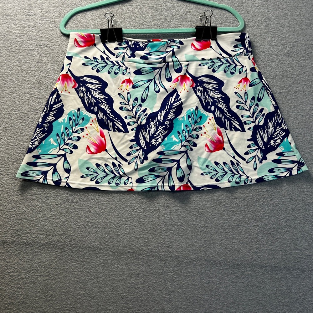 Swim Skirt Womens XL Tropical Floral Blue Pink Beach Swim Bottom Rekita